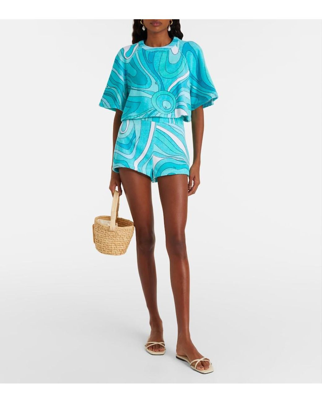 Emilio Pucci Blue Iride Cotton Terry Crop Top