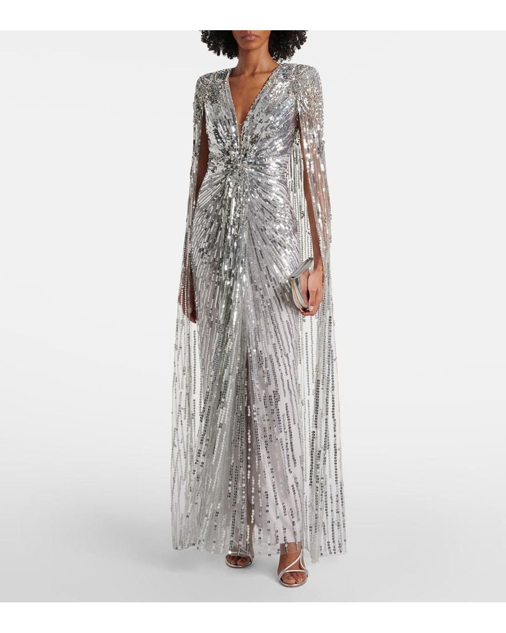 Jenny Packham Gray Rush Sequined Cocktail Dress