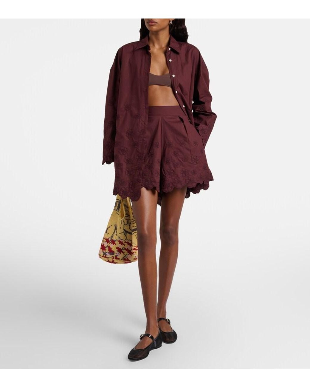 Juliet Dunn Purple Embroidered Cotton Shirt