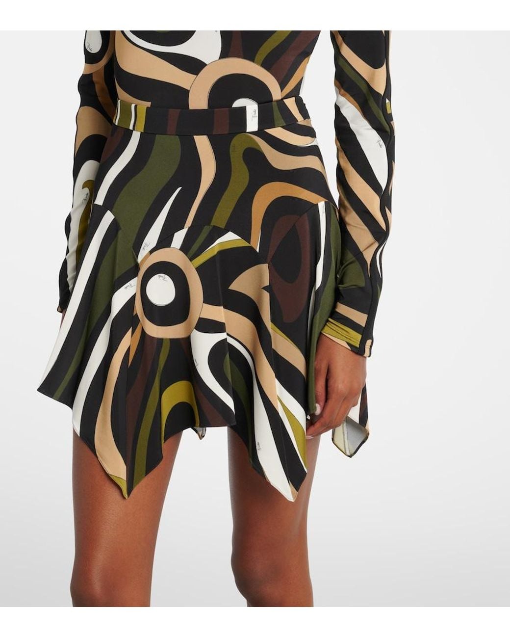 Emilio Pucci Black Marmo Asymmetric Satin Jersey Miniskirt