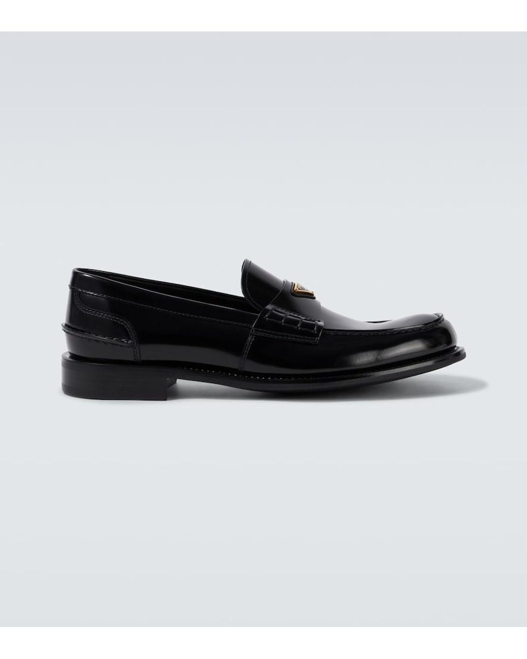 Prada Black Logo Leather Loafers for men