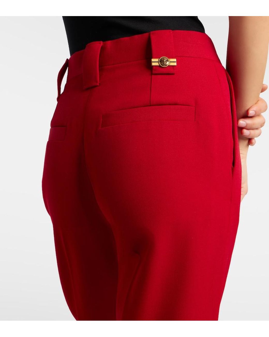 Versace Red Virgin Wool Slim Pants