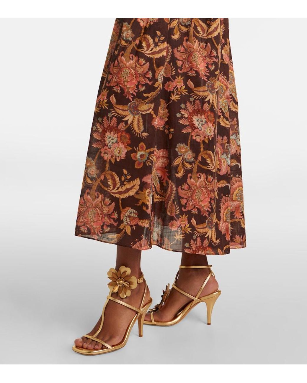 Zimmermann Brown Aster Cutout Floral Cotton Midi Dress