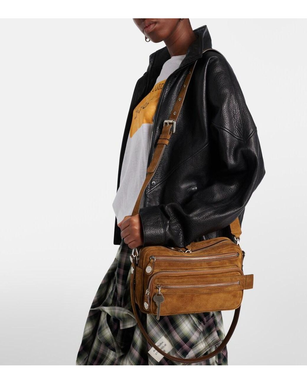 Acne Brown Schultertasche Camero Party Aus Veloursleder