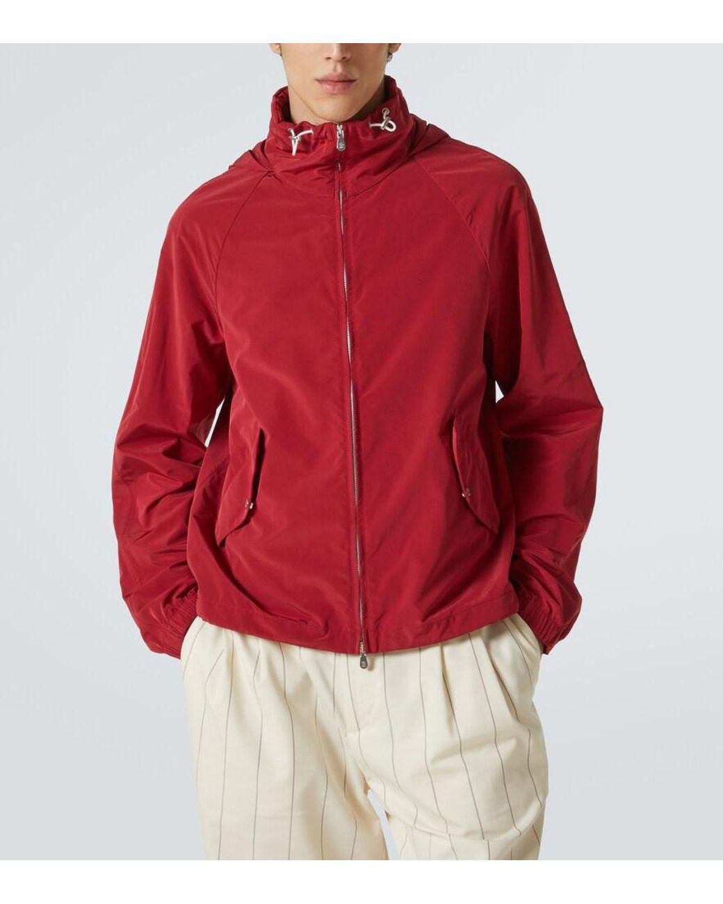 Brunello Cucinelli Red Hooded Raincoat for men