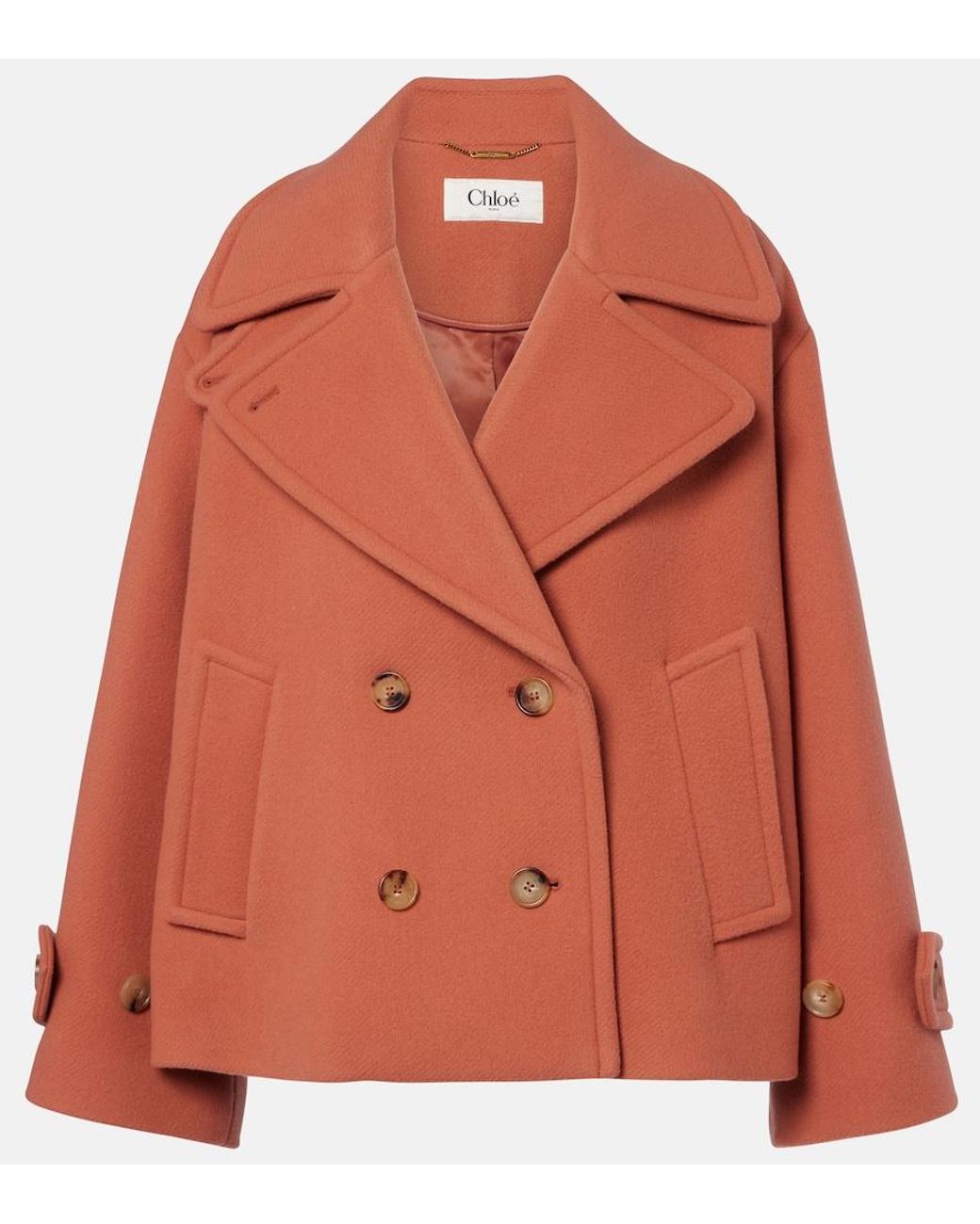 Chloé Orange Oversized Wool-Blend Peacoat