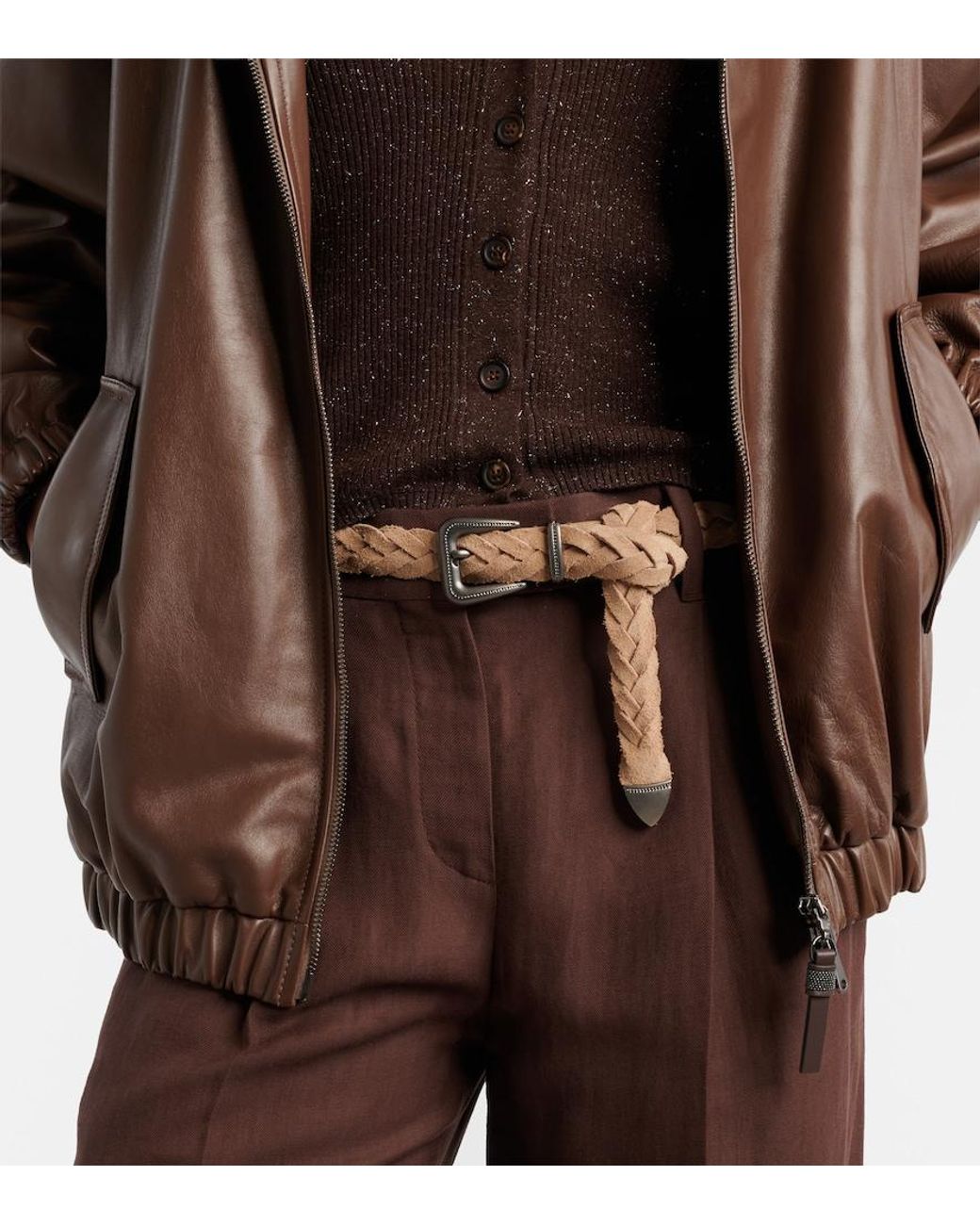 Brunello Cucinelli Natural Monili Braided Leather Belt