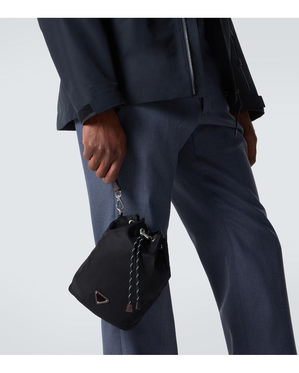 Prada Black Speedrock Re-Nylon Leather-Trimmed Pouch for men
