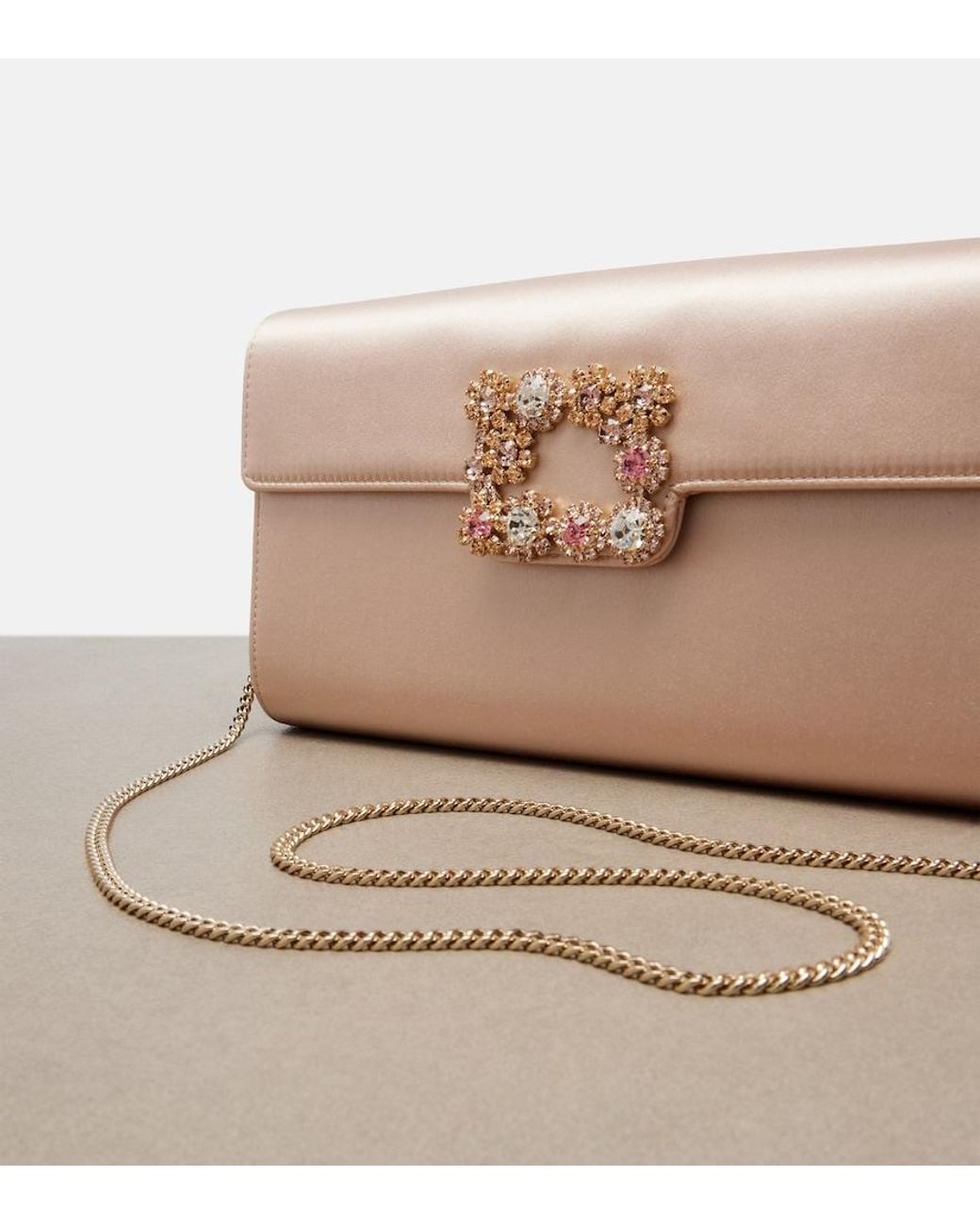 Roger Vivier Natural Efflorescence Embellished Satin Clutch