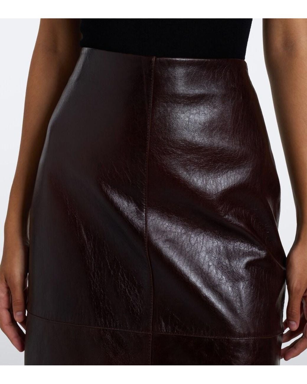 Sportmax Brown Leather Midi Skirt