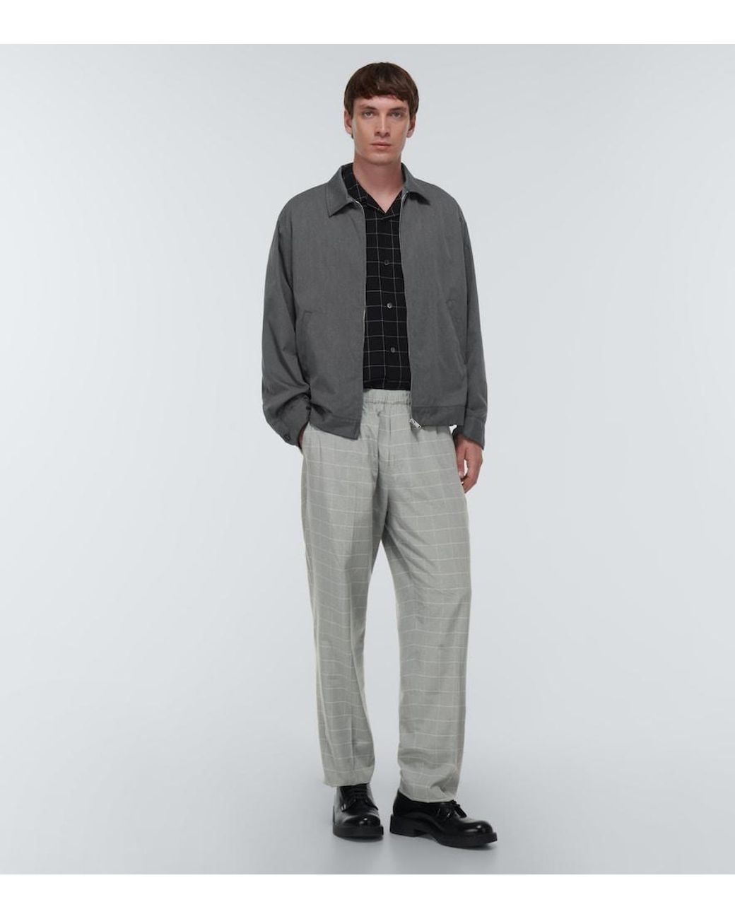 Undercover Gray Checked Silk-Blend Pants for men