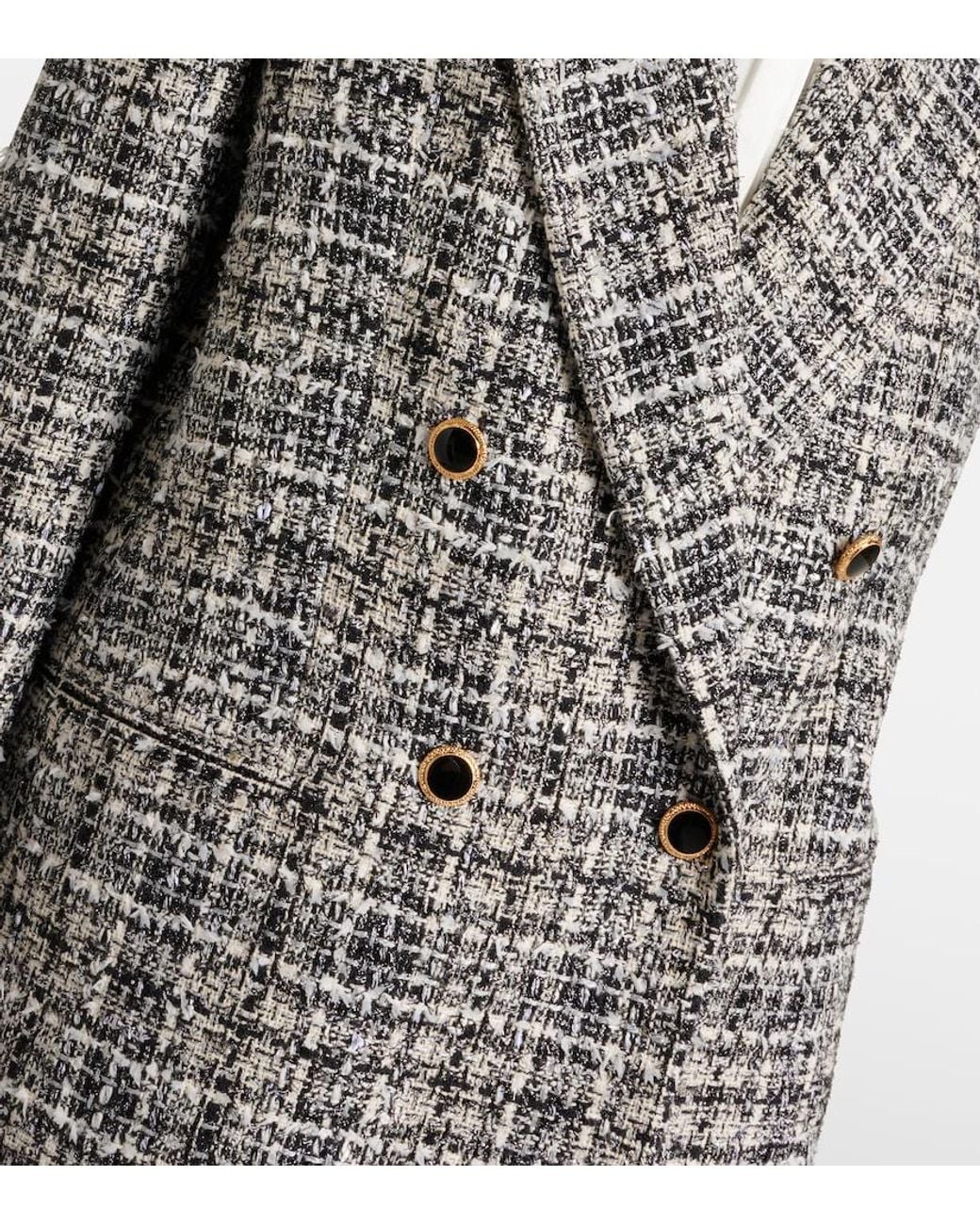 Alessandra Rich Black Wool Lame Tweed Blazer