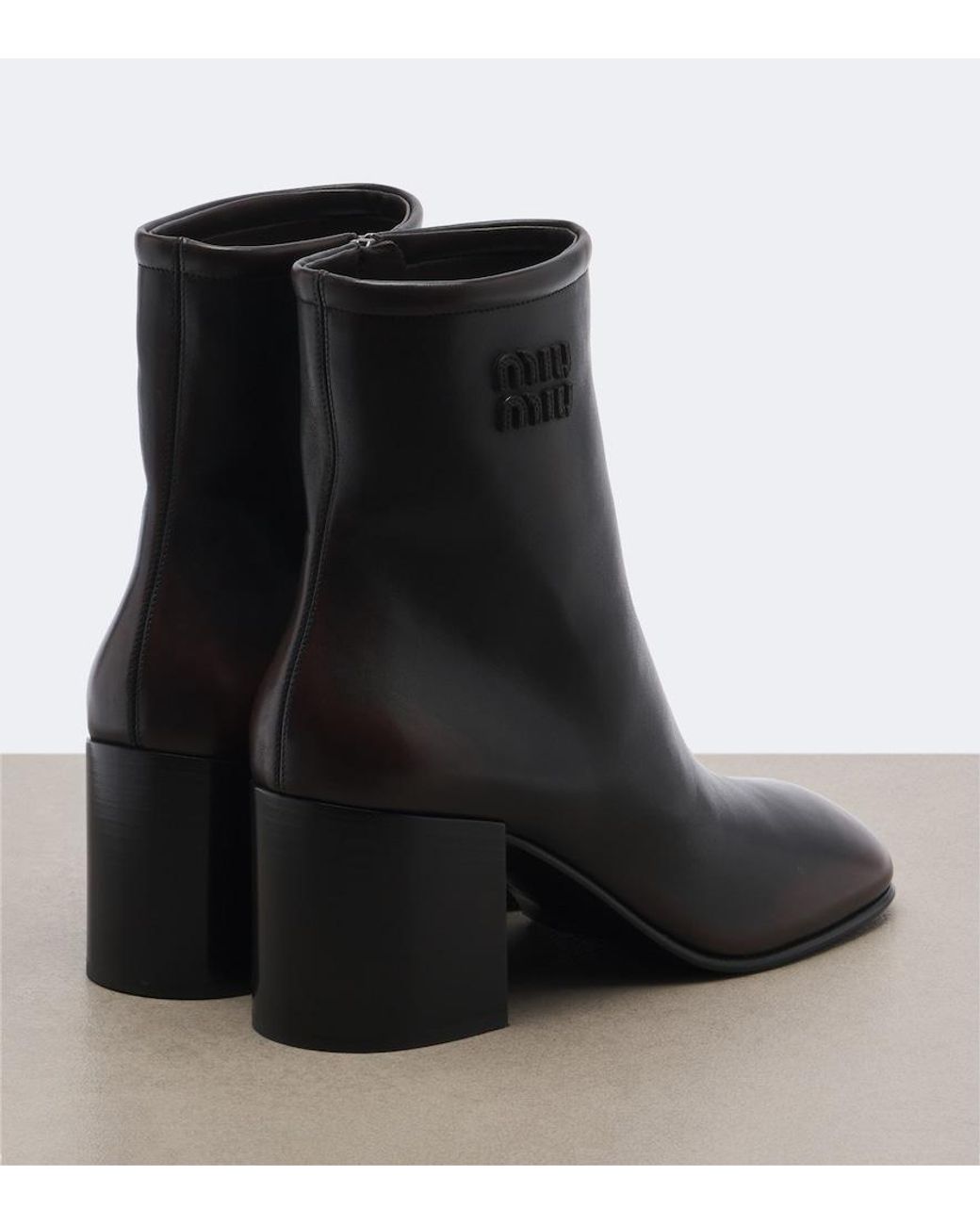 Miu Miu Black Logo Leather Ankle Boots