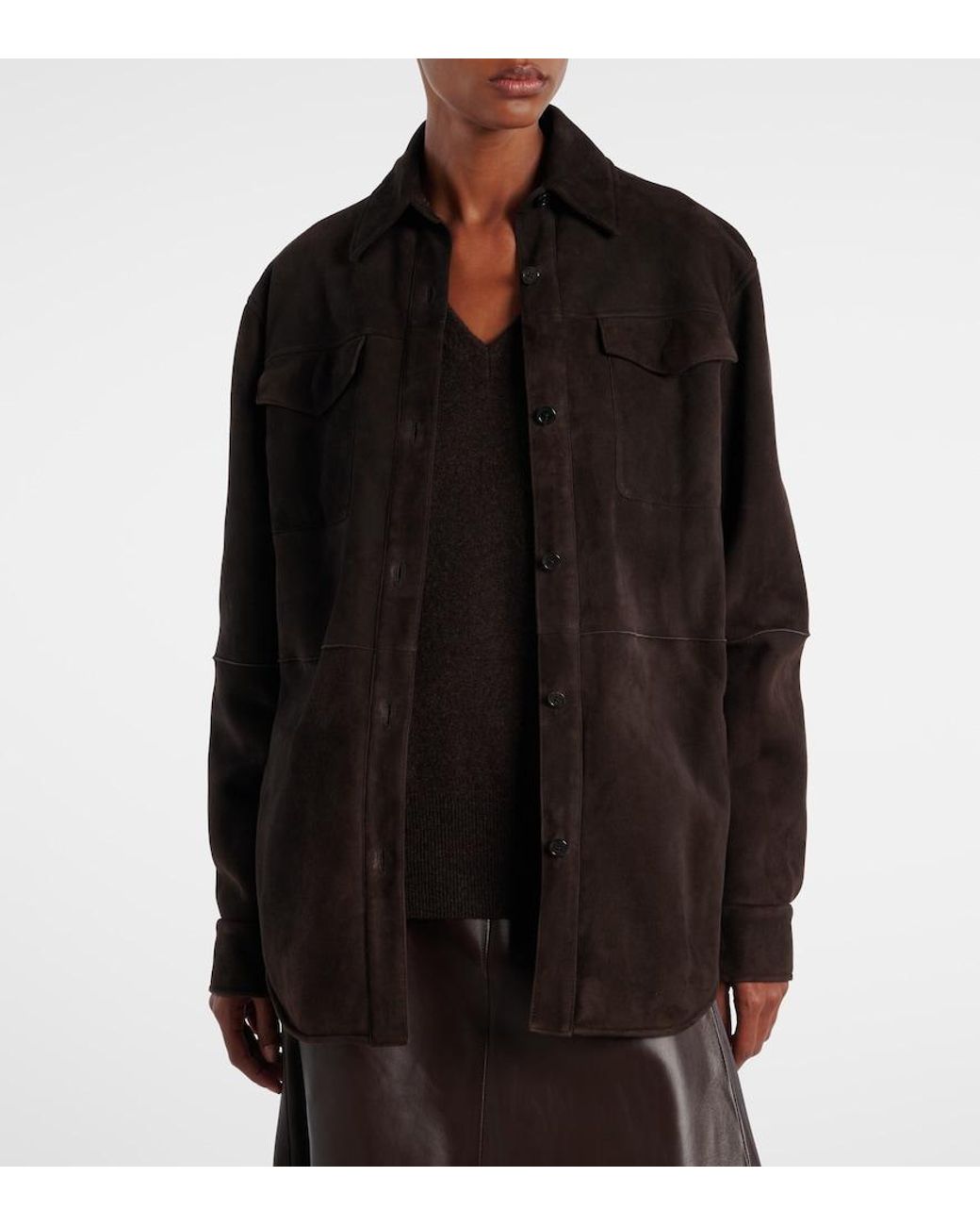 The Row Brown Gwena Suede Overshirt