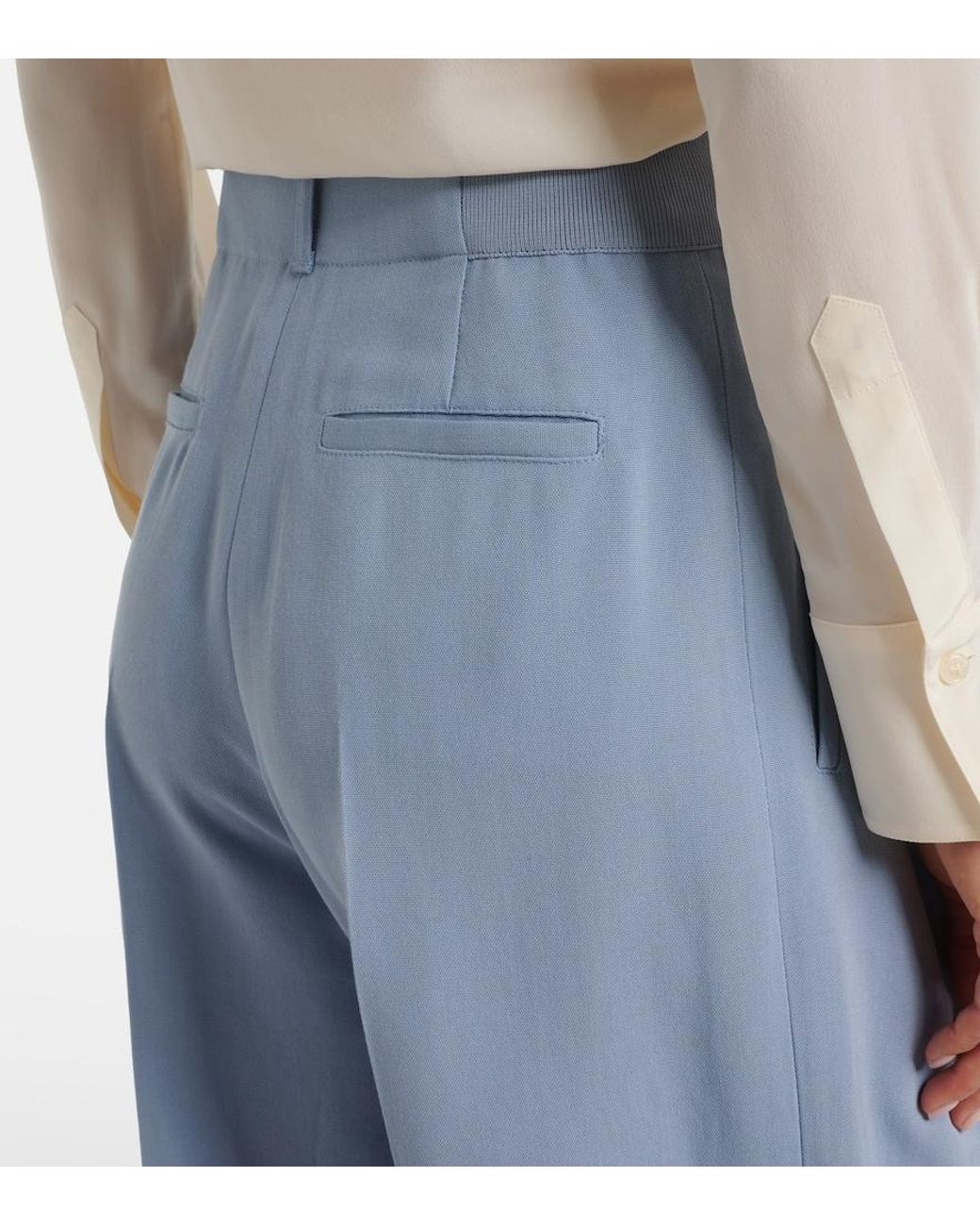 Victoria Beckham Blue Pleated Tapered Pants