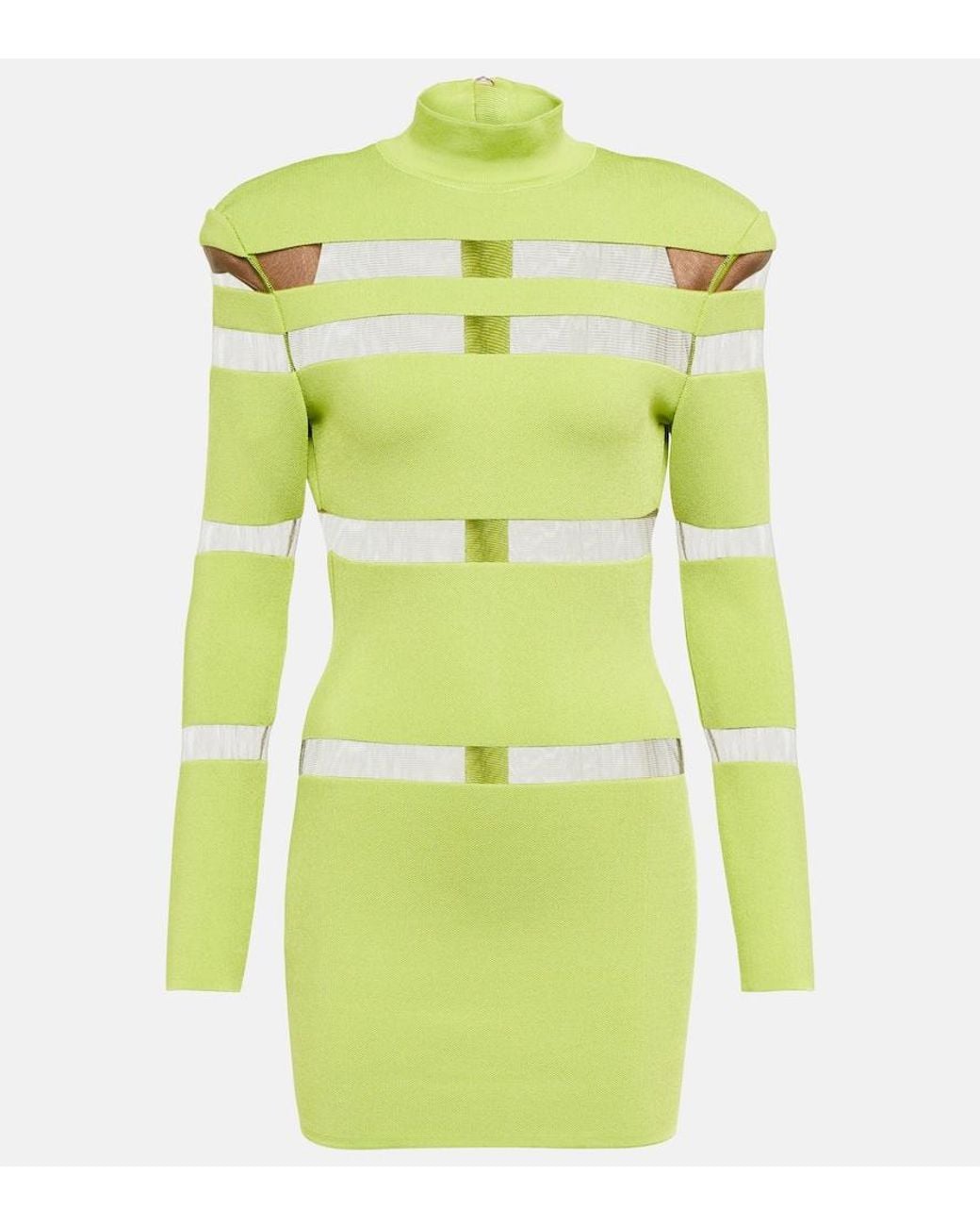 Balmain Green Turtleneck Mesh-Paneled Minidress