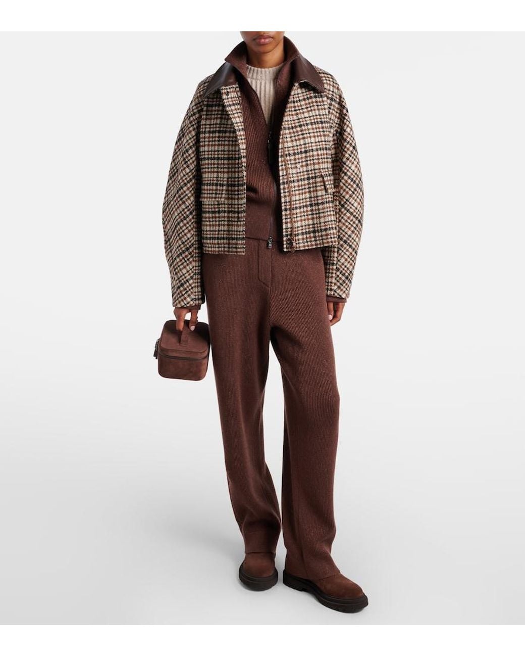 Brunello Cucinelli Brown Cashmere-Blend Straight Pants