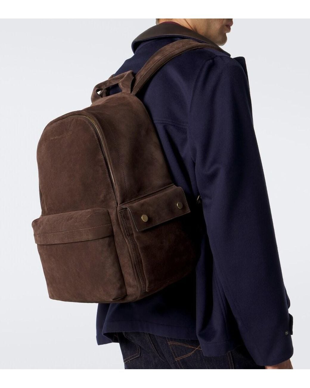 Brunello Cucinelli Brown Suede Backpack for men