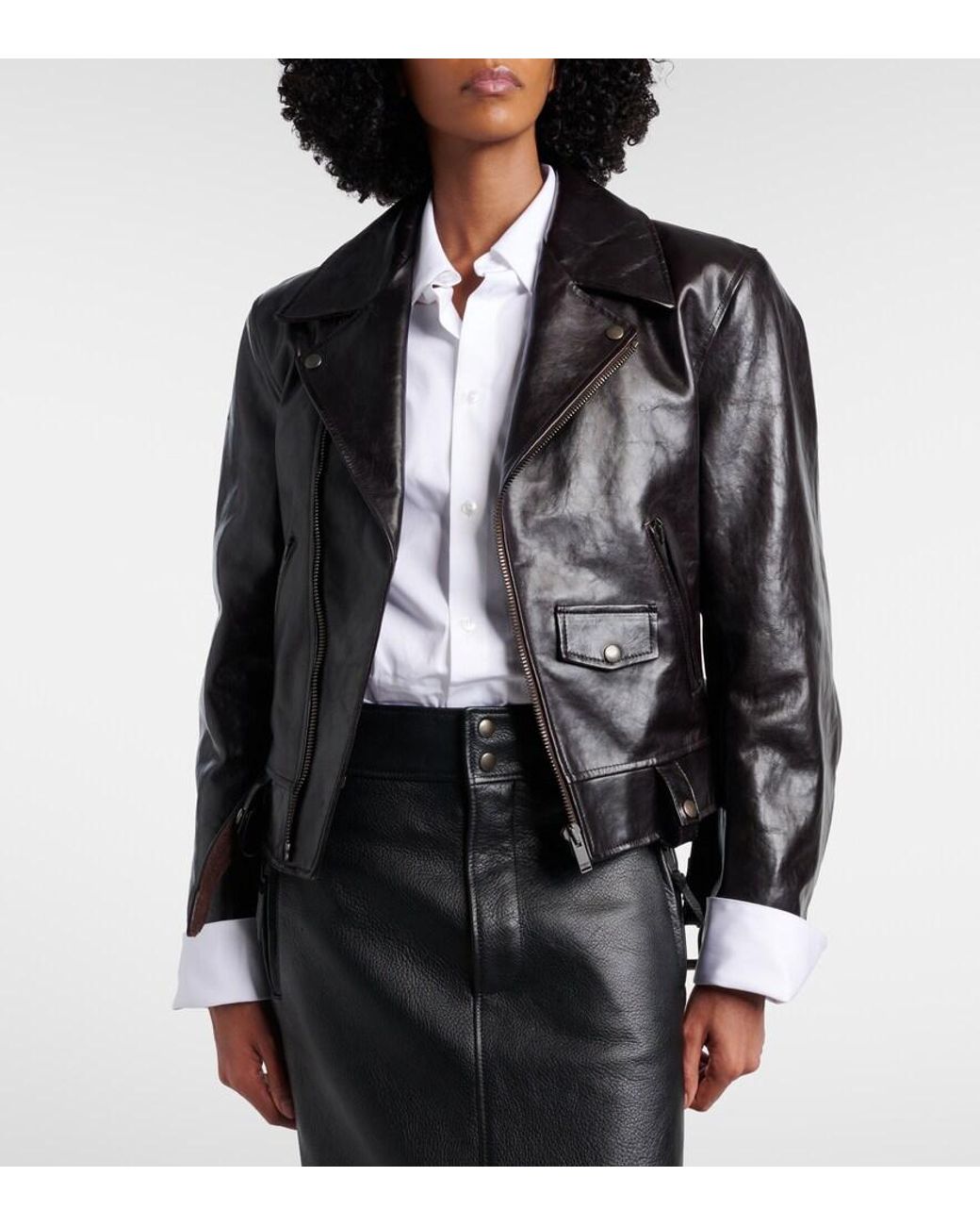 Saint Laurent Black Belted Leather Biker Jacket