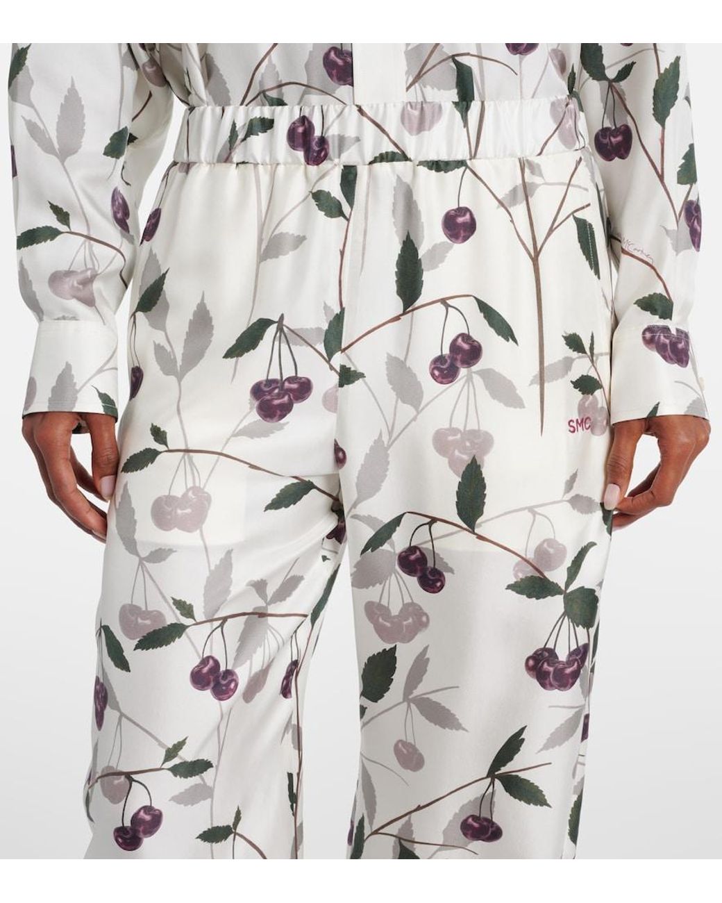 Stella McCartney White Organic Silk Cherry Wide-Leg Trousers