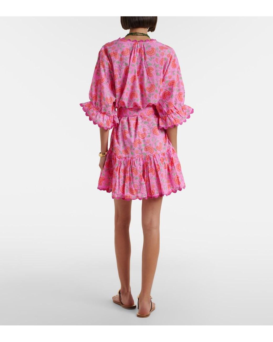 Juliet Dunn Pink Floral Scalloped Cotton Minidress