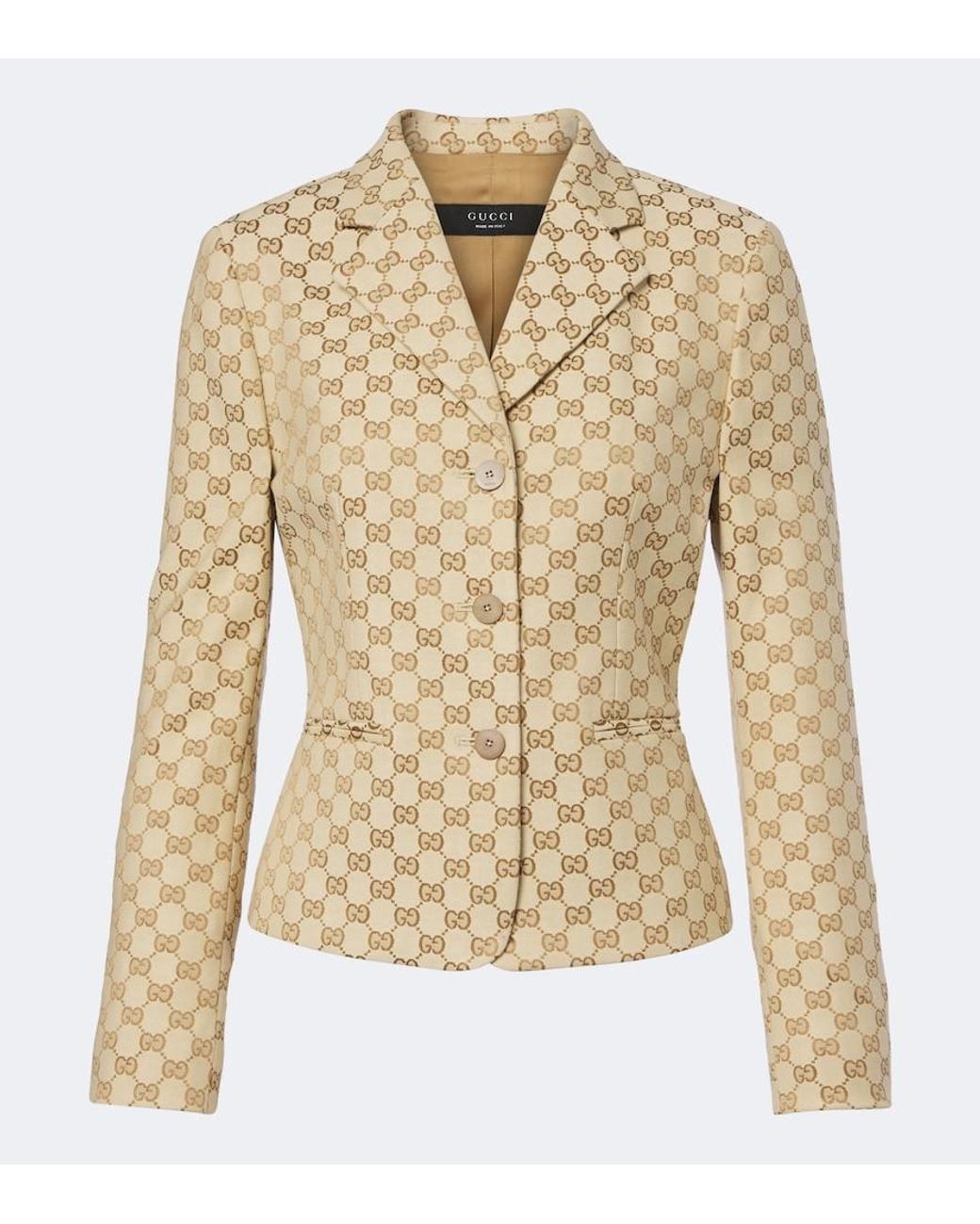 Gucci Natural Gg Canvas Cotton-Blend Blazer