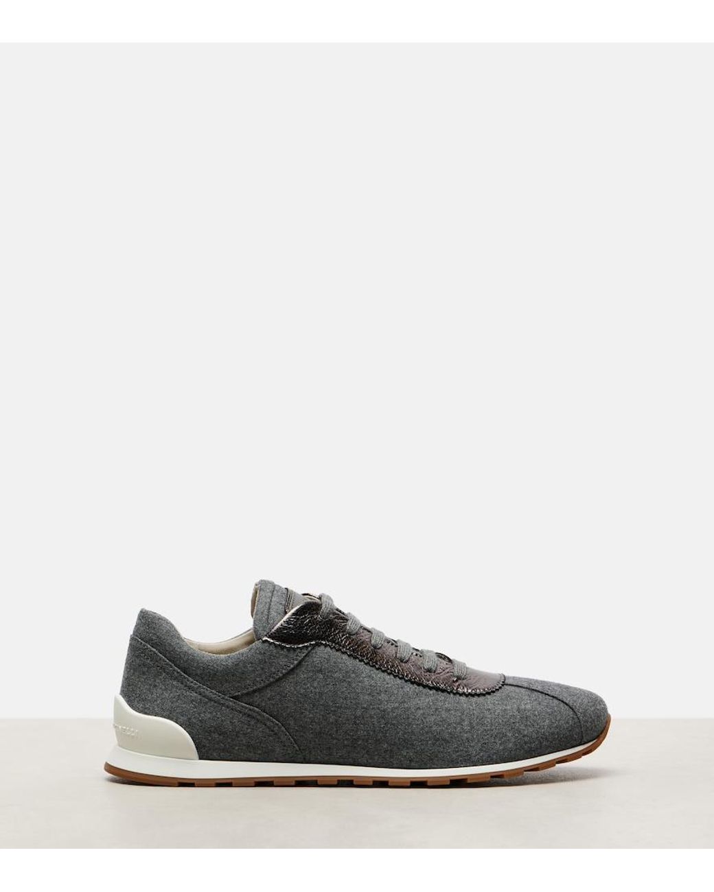 Brunello Cucinelli Black Leather-Trimmed Felt Sneakers