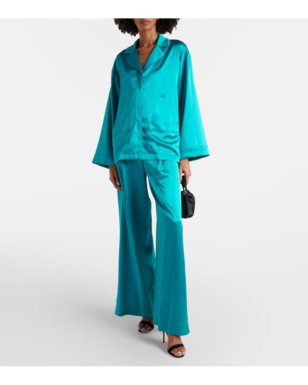 Max Mara Blue Elegante Vasaio Silk Pajama Shirt