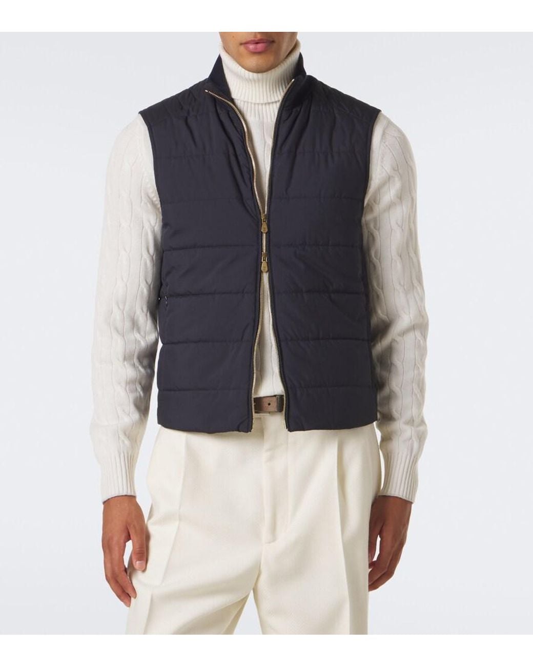 Brunello Cucinelli Blue Herringbone Layered Wool And Cotton Jacket for men