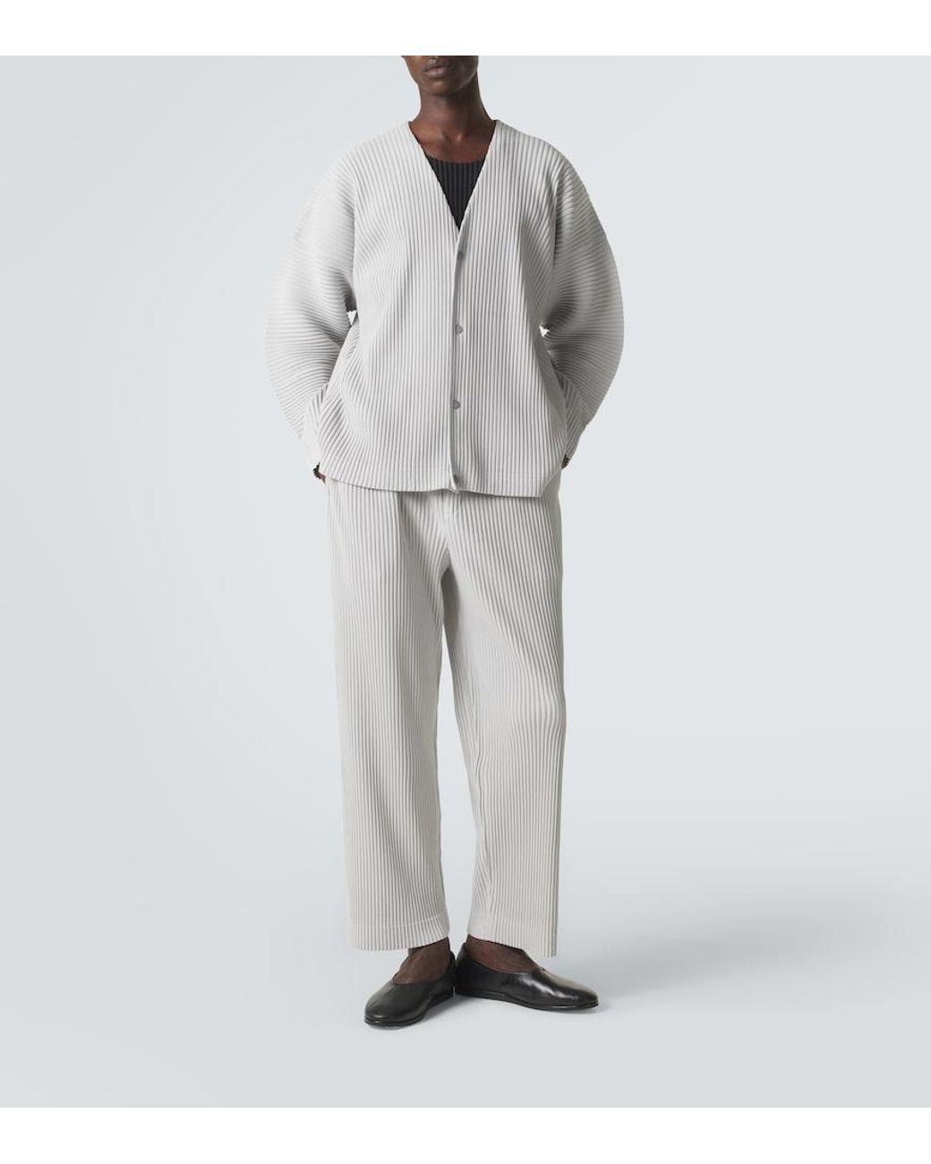 Homme Plissé Issey Miyake White Color Pleats Straight Pants for men