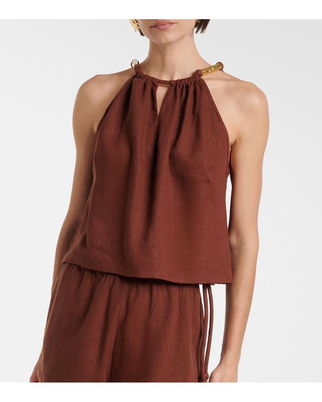 ViX Brown Janet Linen-Blend Top