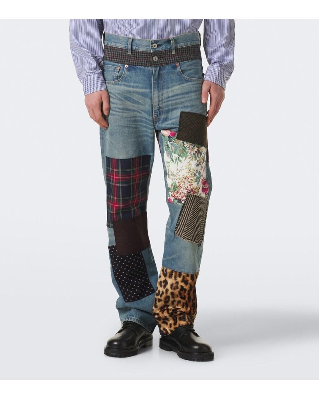 Junya Watanabe Blue Patchwork Straight Jeans for men