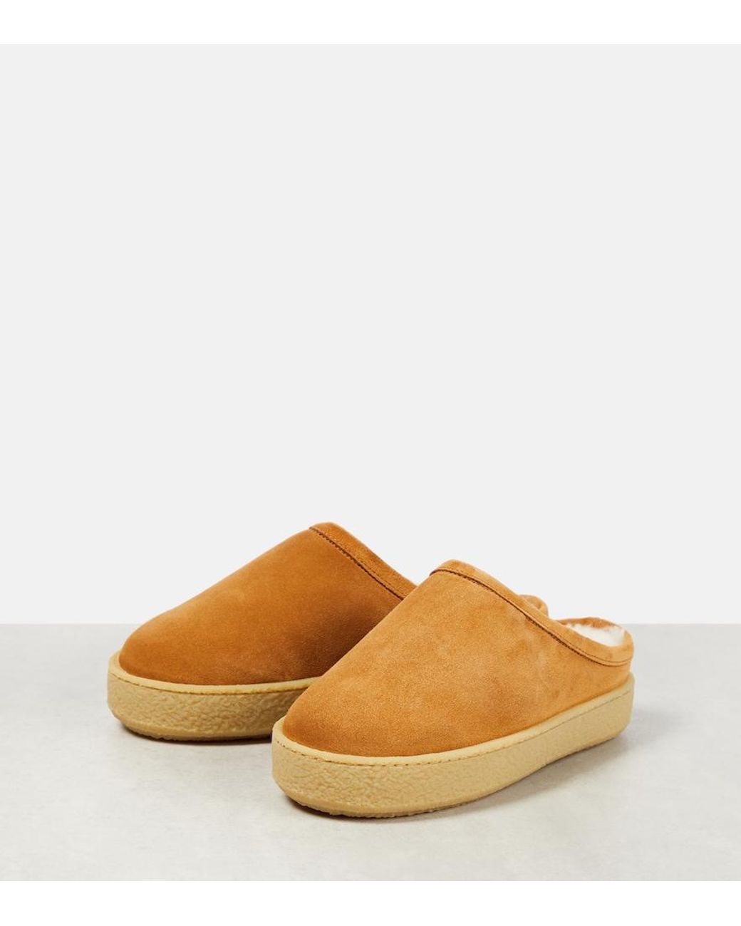 Isabel Marant Brown Fozee Shearling-Lined Suede Slippers
