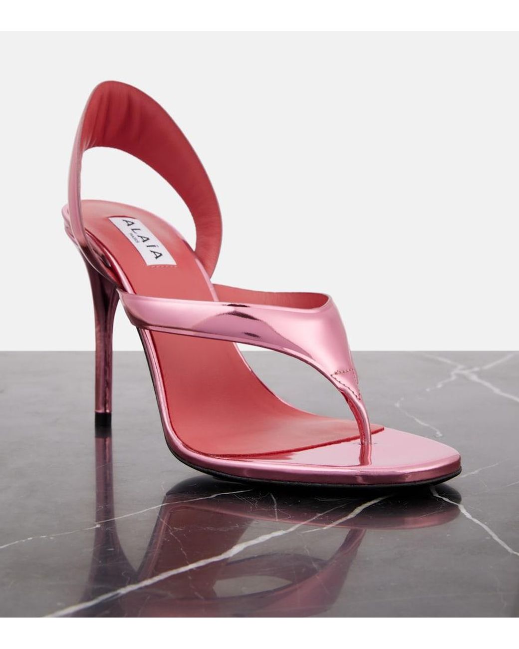 Alaïa Pink Infradito Metallic Leather Sandals