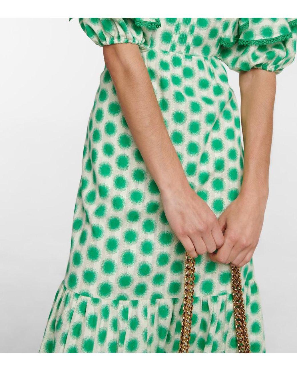 Diane von Furstenberg Green Oliver Lace Trimmed Cotton Midi Dress