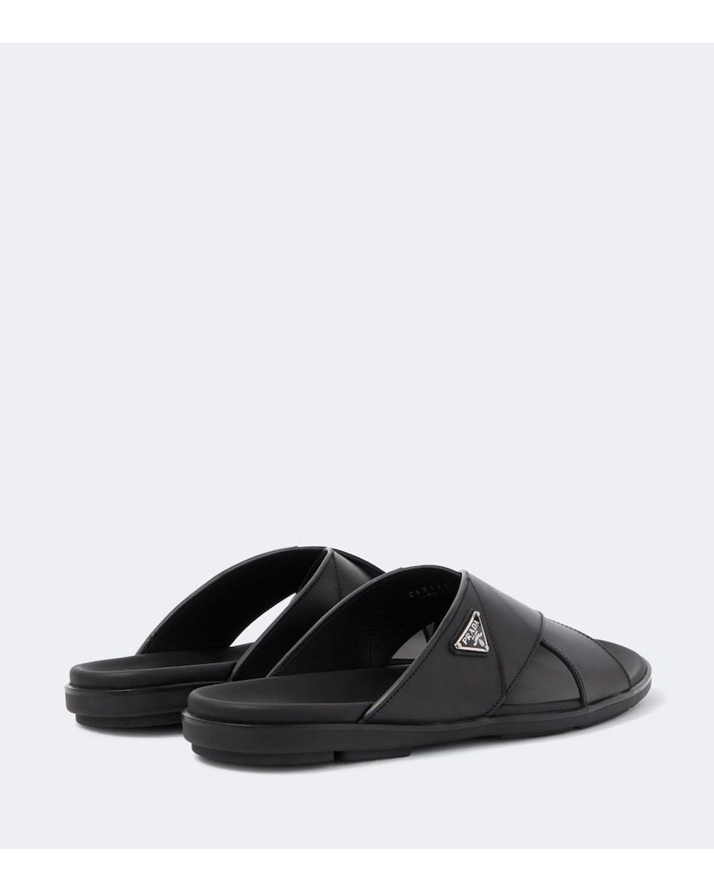Prada Black Crossed Leather Sandals for men