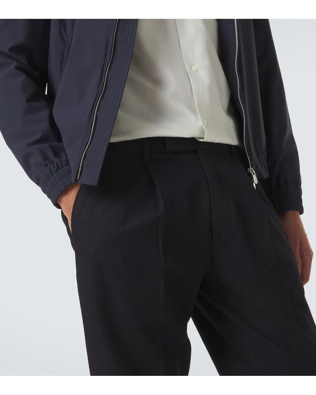 Zegna Black Cotton And Linen Straight Pants for men