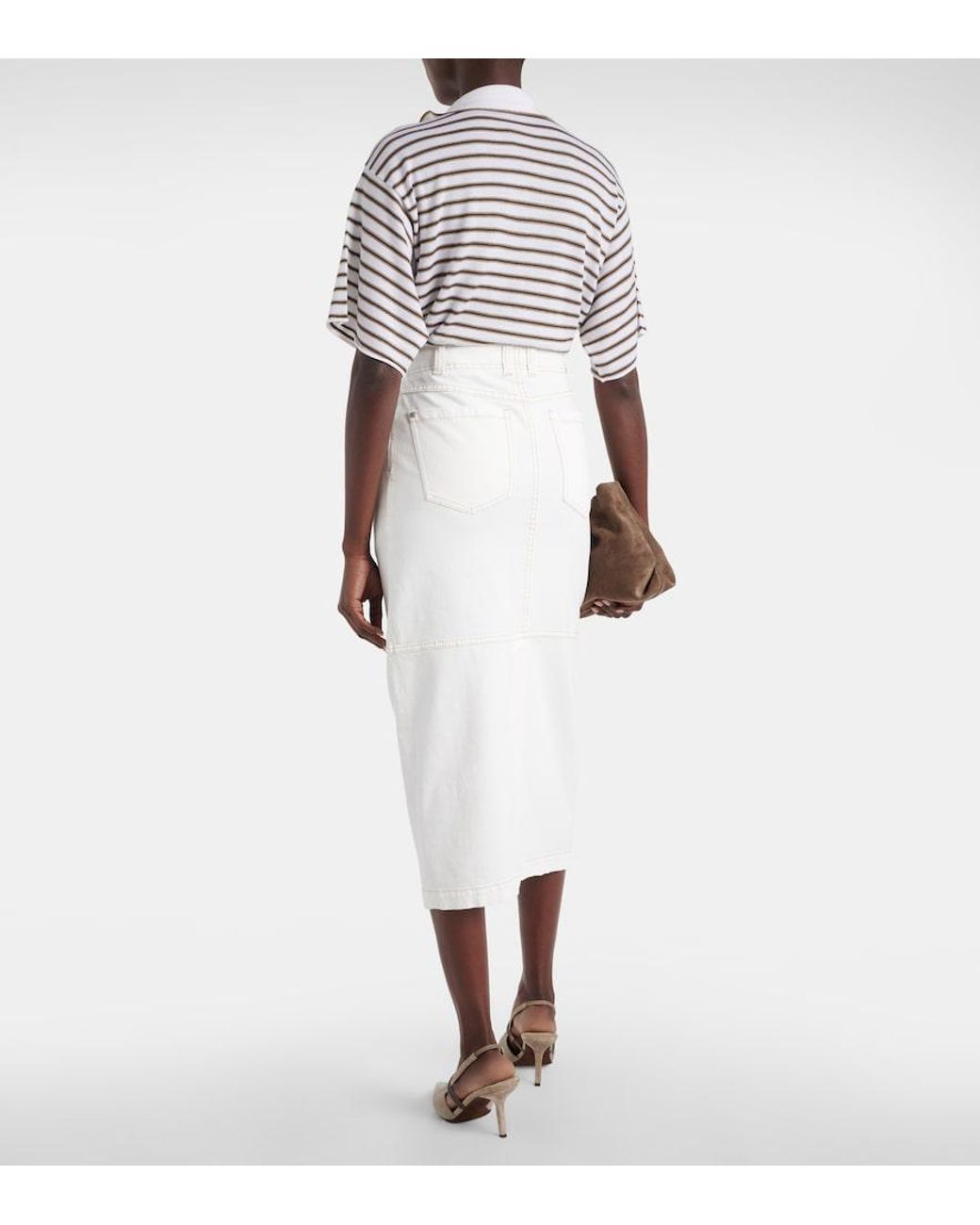 Brunello Cucinelli White Denim Midi Skirt