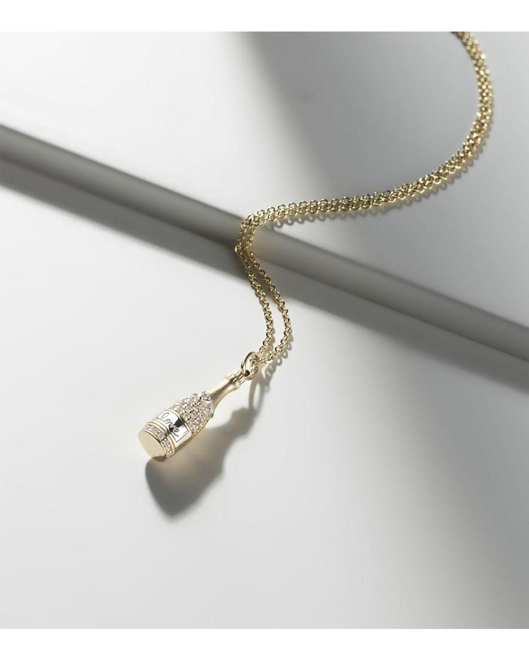 Sydney Evan White Champagne Bottle 14Kt Pendant Necklace With Diamonds