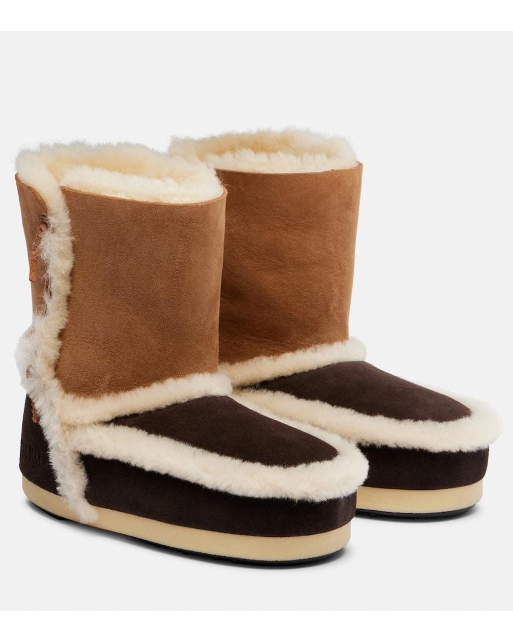 Moon Boot Brown Evx Shearling-Trimmed Suede Ankle Boots