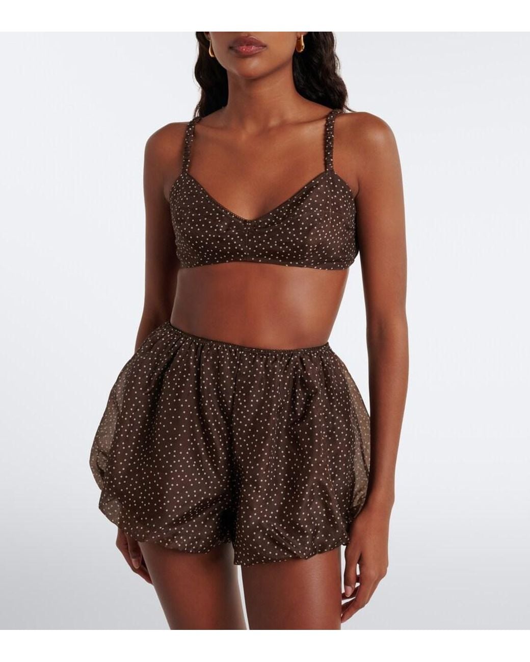 Sir Brown Polka-Dot Silk Organza Bra Top
