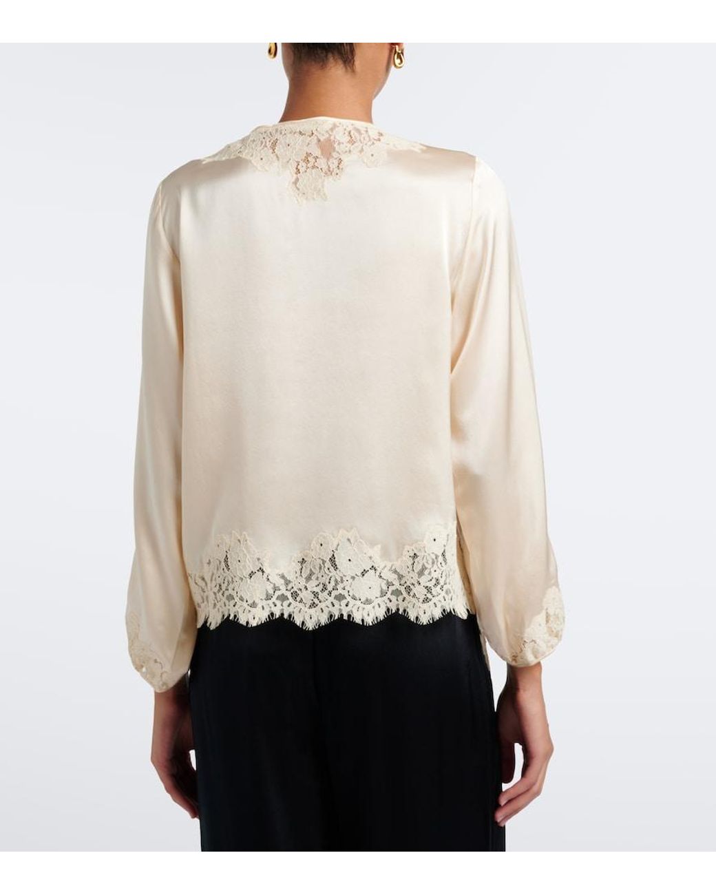 Doen Natural Lucine Lace-Trimmed Silk Satin Blouse