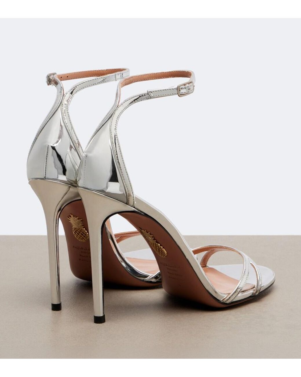 Aquazzura White Nuda Mirrored Leather Sandals