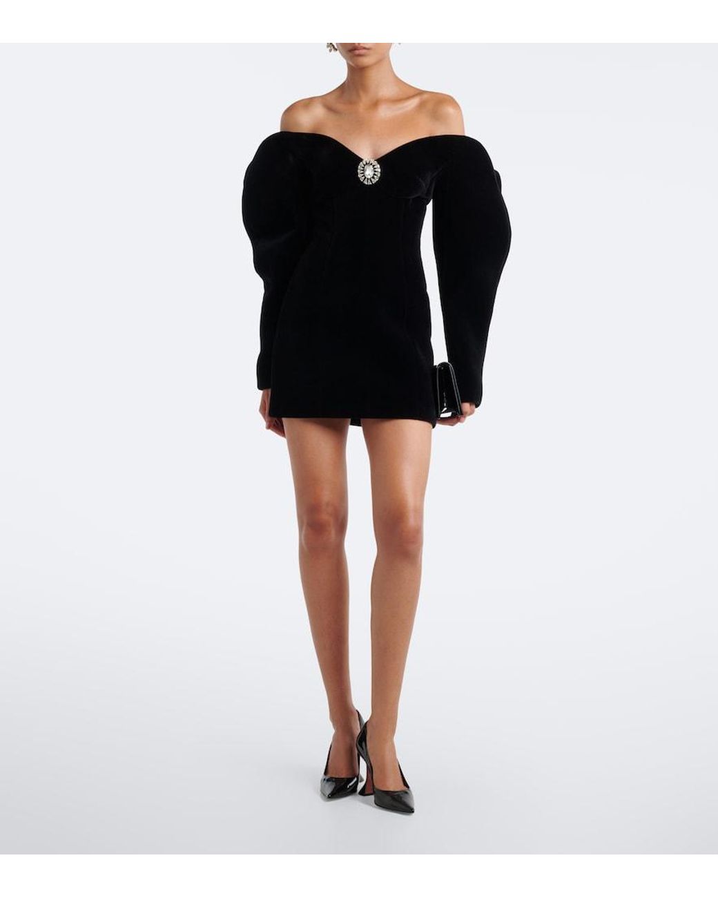 David Koma Black Off-Shoulder Velvet Minidress