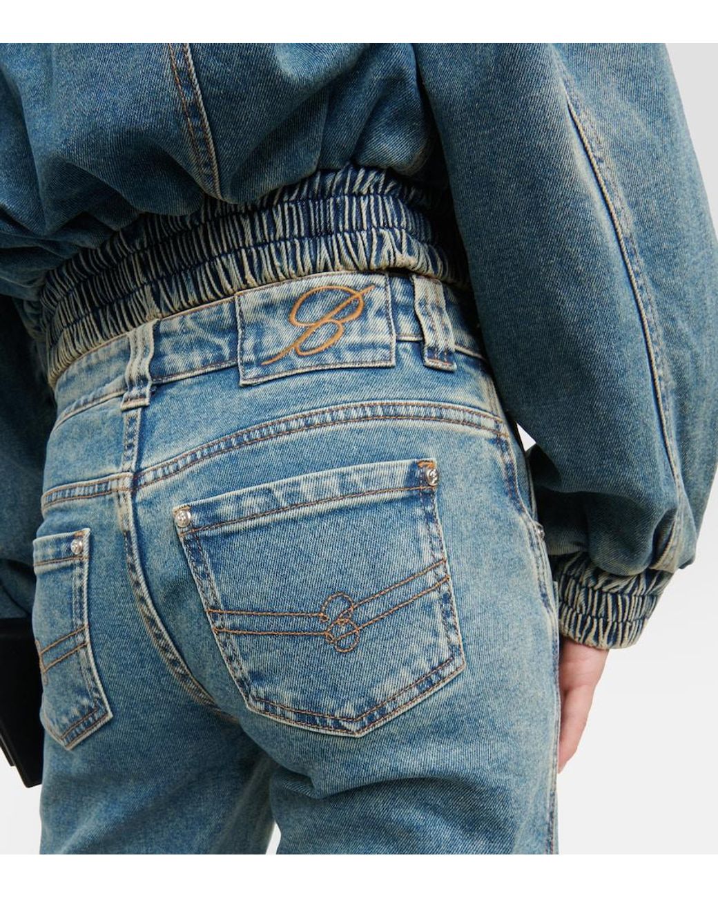 Blumarine Blue Low-Rise Denim Cargo Pants
