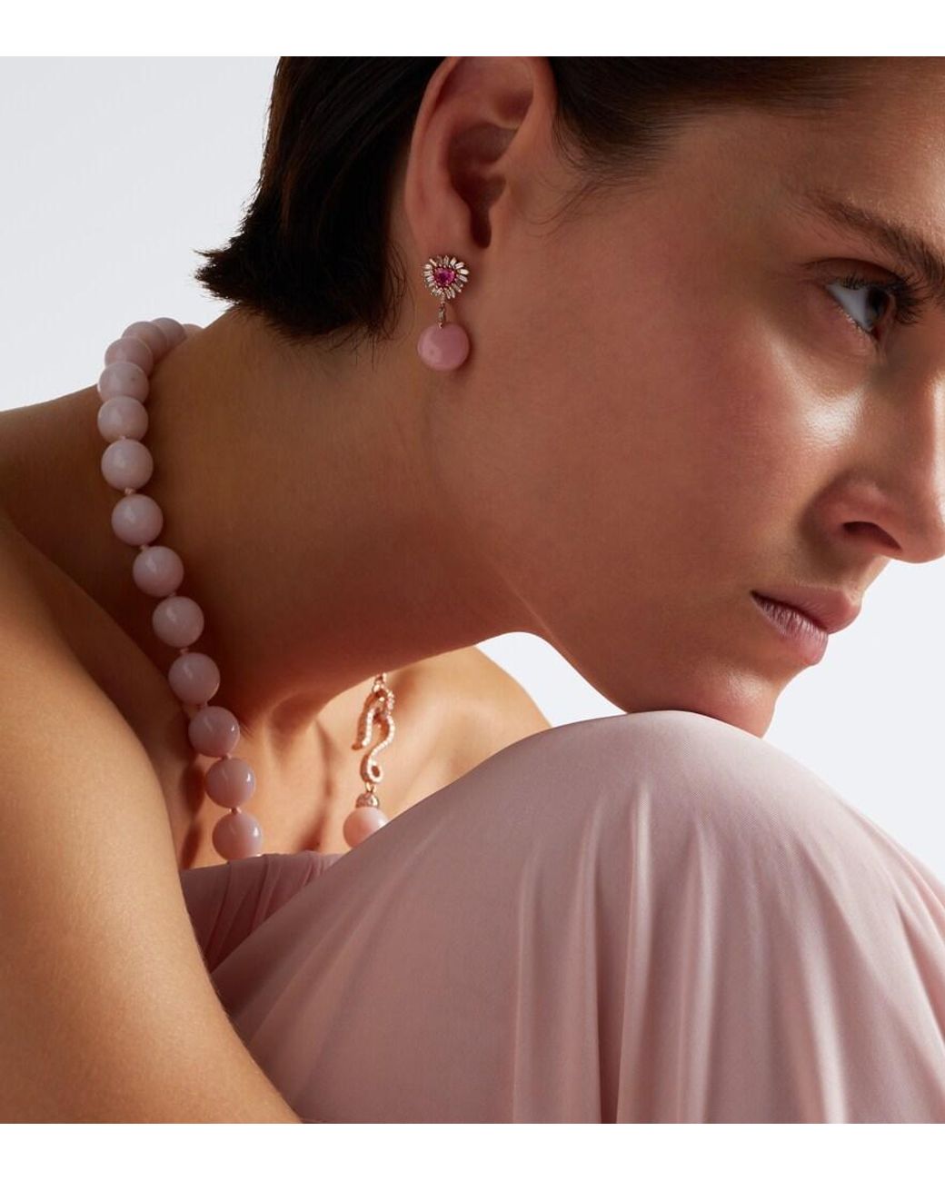 Suzanne Kalan Pink 18Kt Rose Drop Earrings With Gemstones