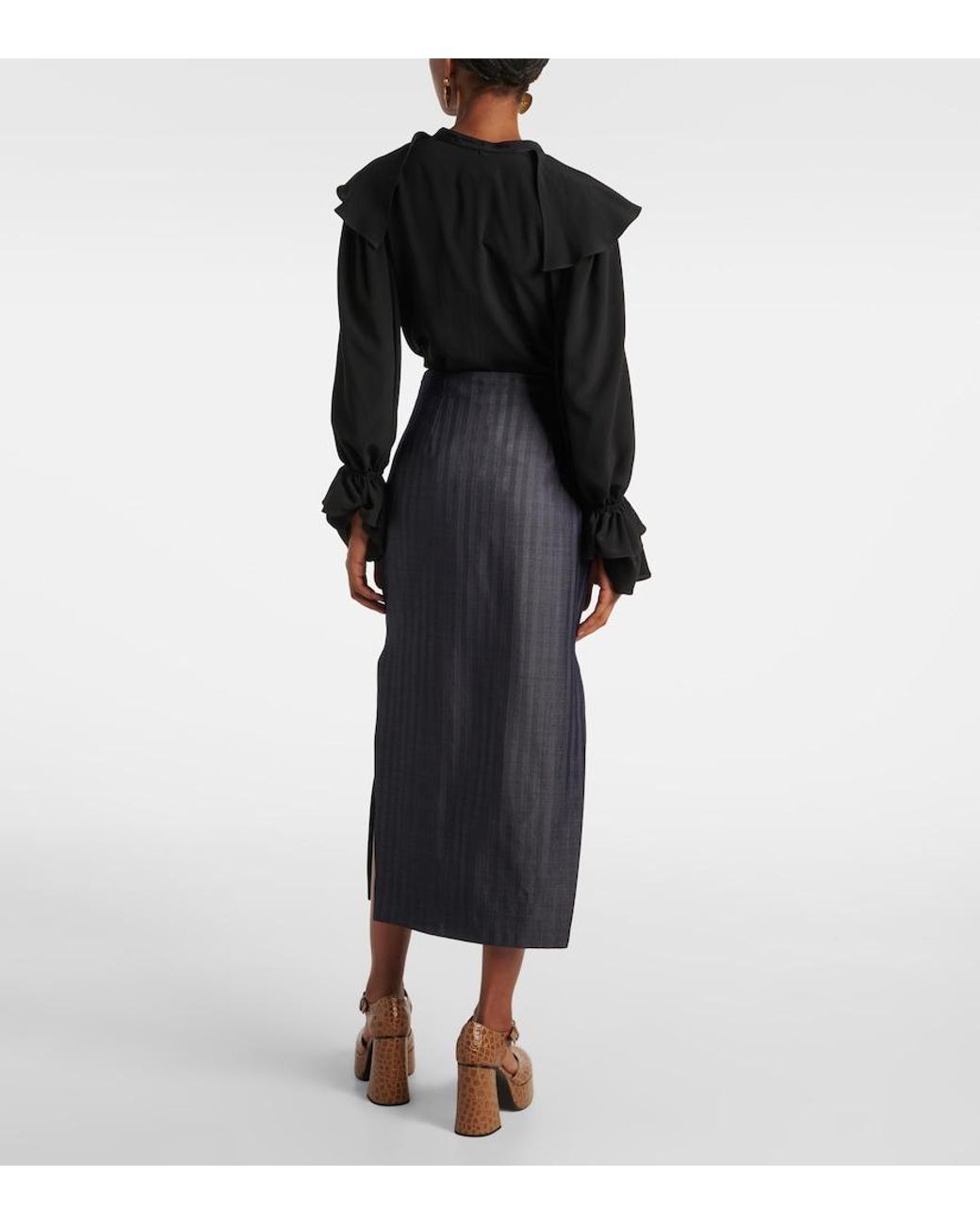 Etro Blue Wool-Blend Pencil Skirt