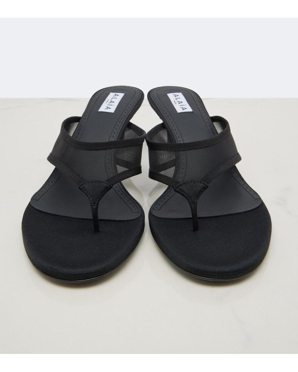 Alaïa Black Mesh Thong Sandals
