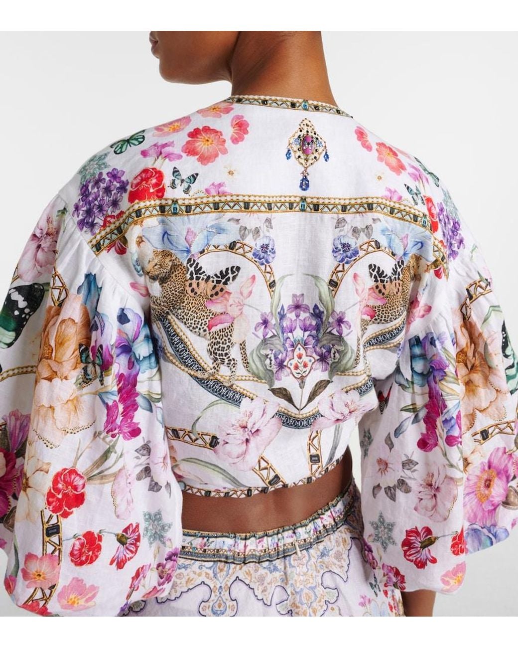 Camilla Red Floral Linen Crop Top