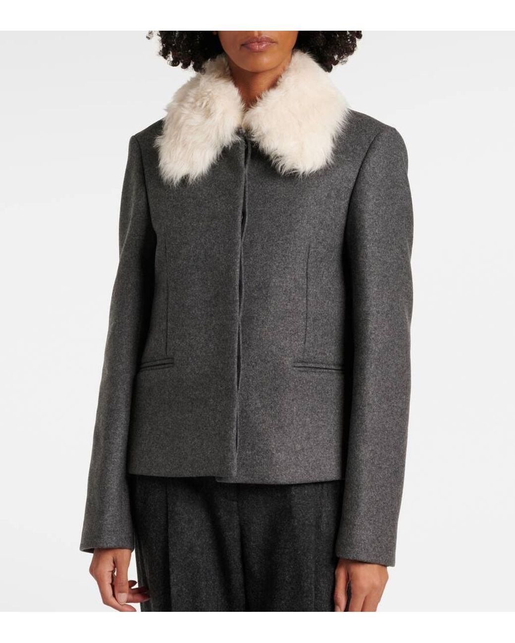 Totême  Black Shearling-Trimmed Wool-Blend Jacket